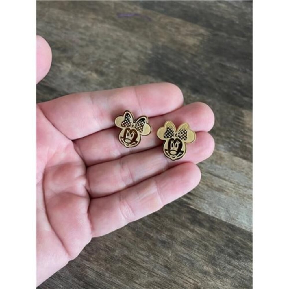 NEW PAIR OF DISNEY MINNIE MOUSE GOLD STUD EARRINGS EARS JEWELRY SET MICKEY - Picture 2 of 7